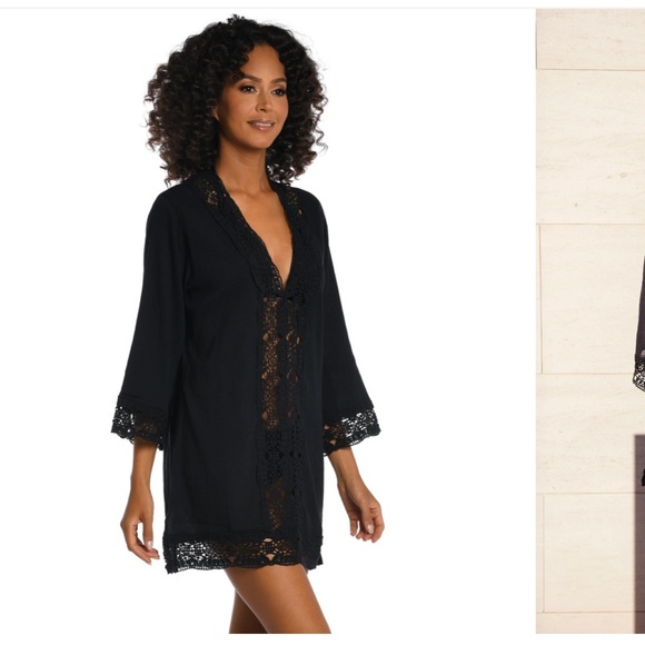 𝅺La Blanca Island Fare V neck Tunic Size S-M. Black - Picture 10 of 11